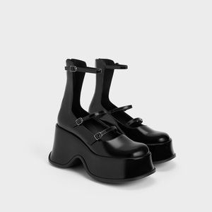 Charles and Keith Black Platform Mary Jane Heels
